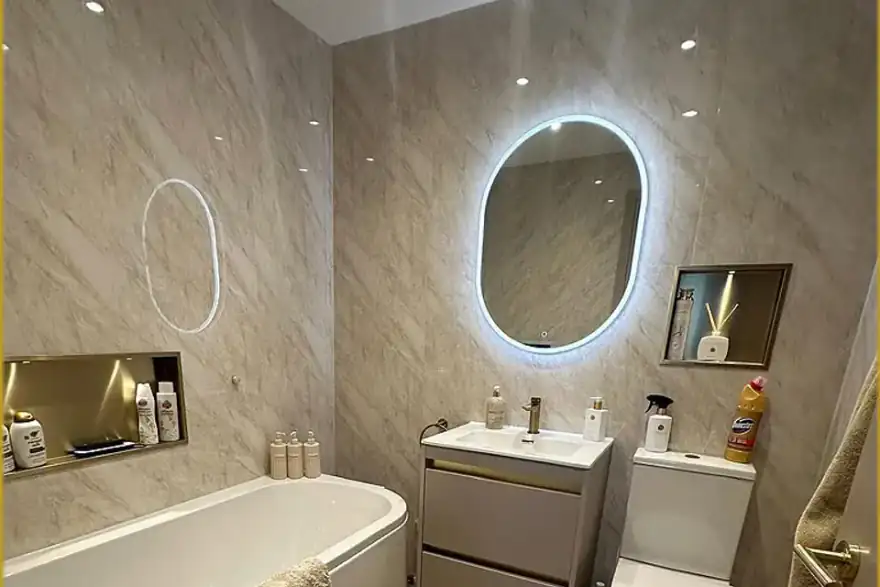 Professional bathhroom flooring installation featuring LVT flooring in Surrey home