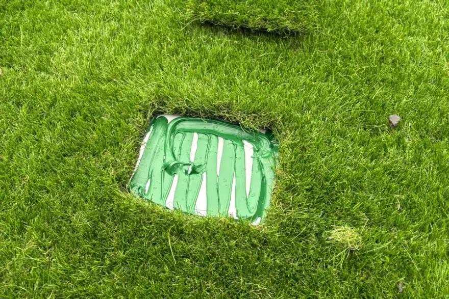 A person standing in the grass near a hole in the ground.