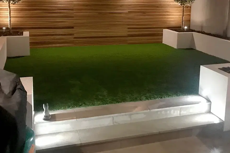 night view of back garden