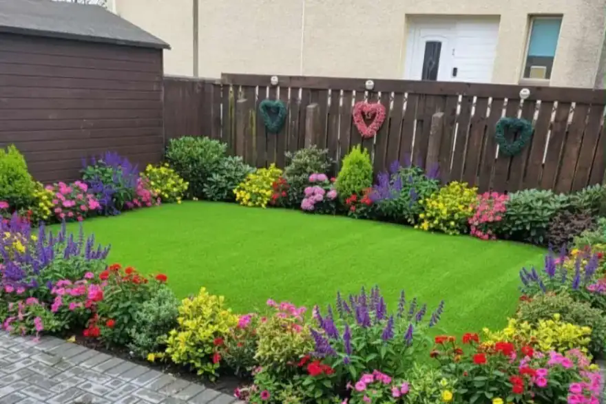 Artificial grass looking amazing with shrubs and plants - Cutting Edge artificial Grass