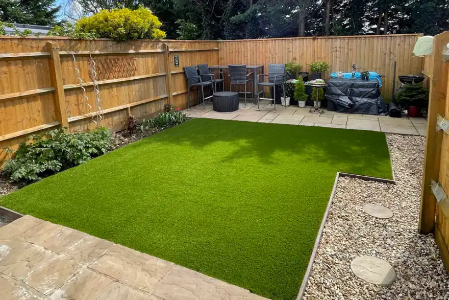 Artificial grass installation by Dorset Lawns