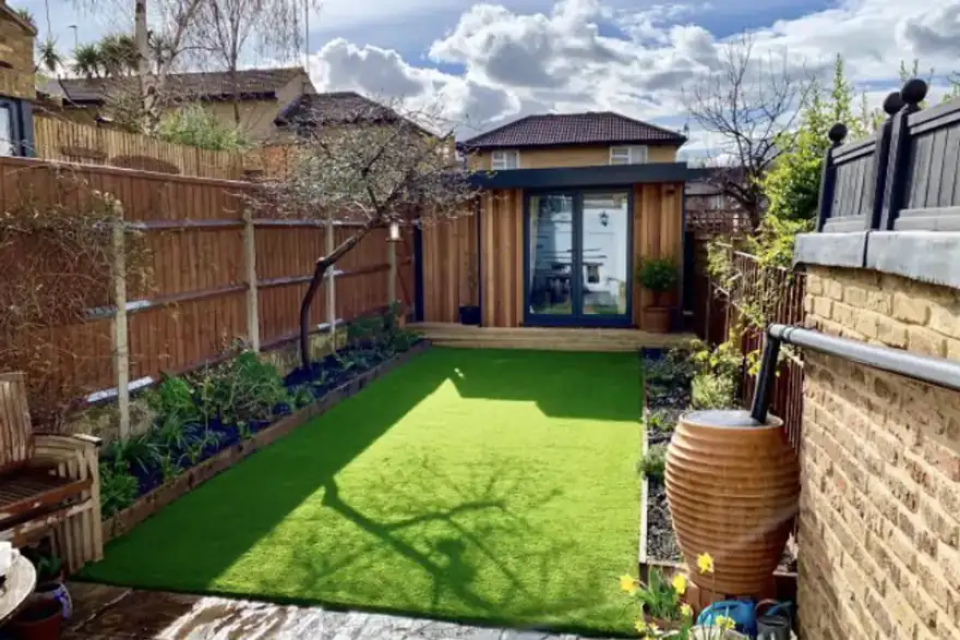 fake grass in back garden