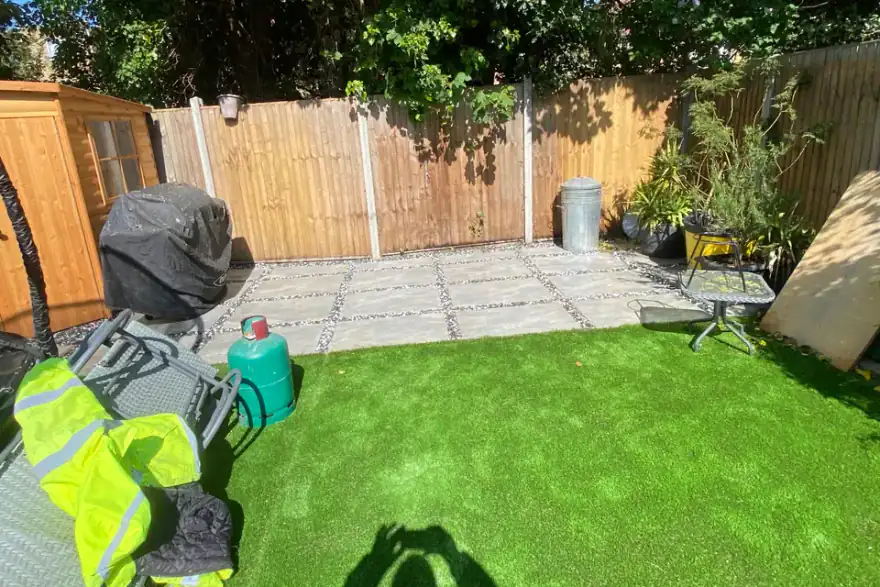 Garden after transformation with decking and astro grass Streatham