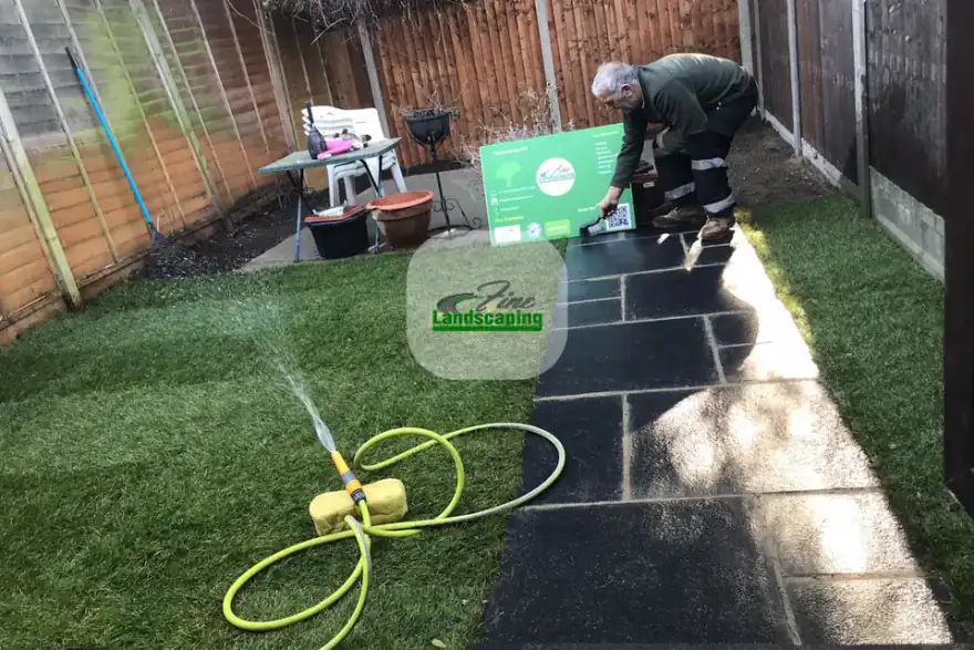 Artificial grass installation by Fine Landscaping