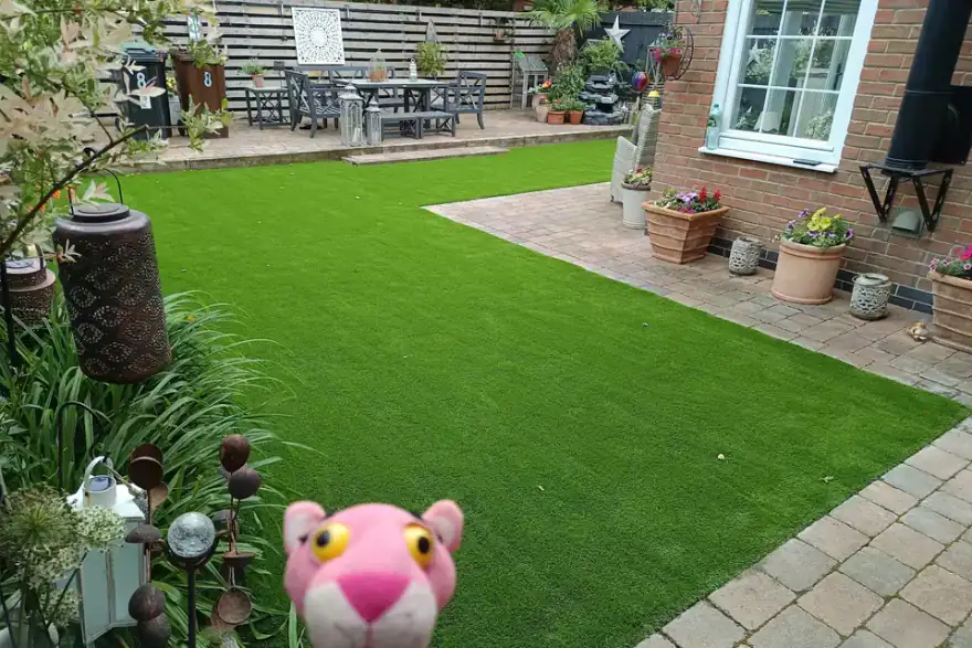 Artificial grass installation by Marston Lawns Ltd