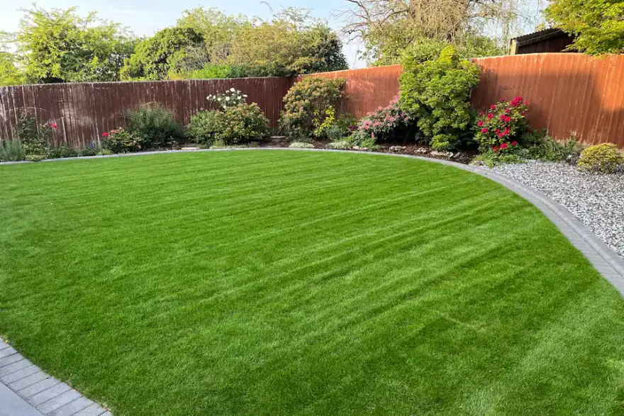 Artificial grass installation by Marston Lawns Ltd