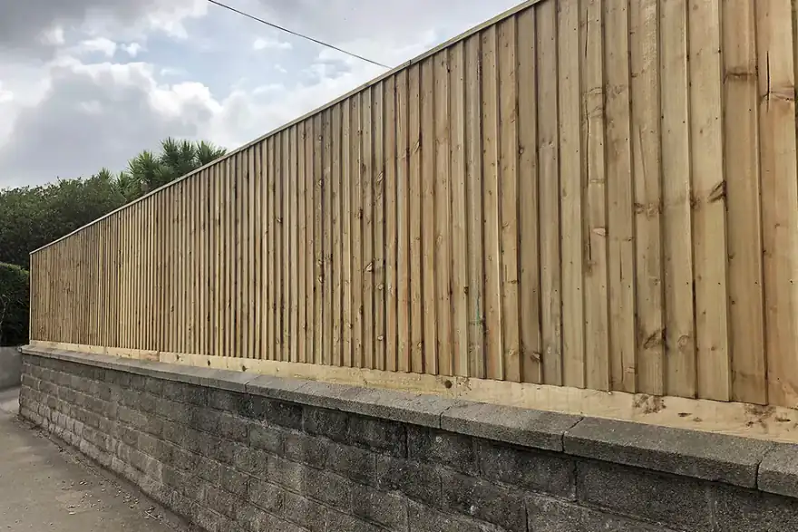 Close-up of high-quality wooden fence panels installed in West Cornwall