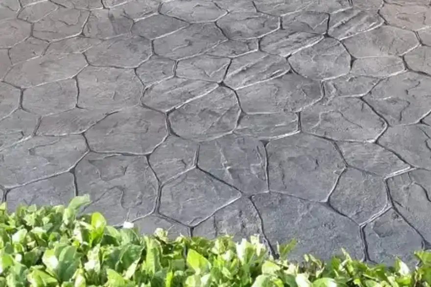 Completed patterned concrete driveway